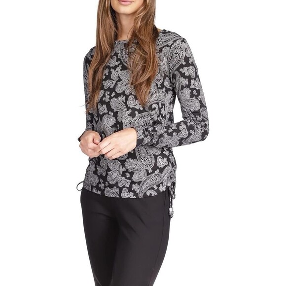 Michael Kors womens Long Sleeve Tie Slimming Paisley Black Small Business Casual - Picture 1 of 5